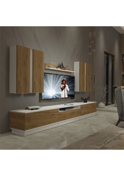 Decoraktiv Trendstyle 8ds Mdf Tv Ünitesi Tv Sehpası - Beyaz Pera Beyaz - Meşe