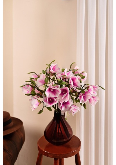 Pembe Yapay Manolya Çiçeği 3 Dallı Premium Canlı Islak Dokulu 52 Cm