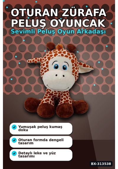 Bay 35 Cm Oturan Zürafa Peluş Oyuncak - Yumuşak Dolgulu, Bebek Ve Çocuk Odası İçin Bx-313538 Najmaddin