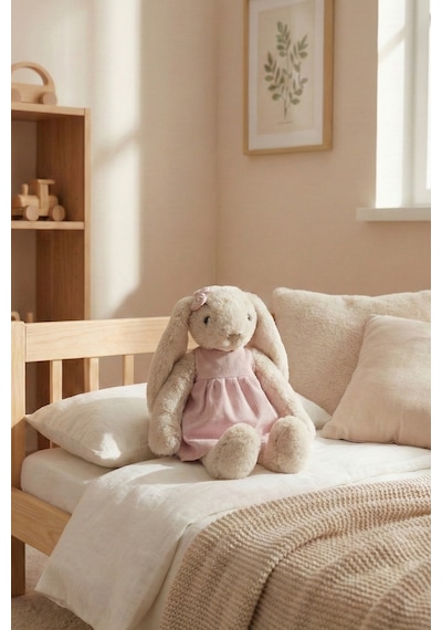 Yumuşacık Sevimli Tavşan Büyük Boy Peluş Oyuncak 45 Cm Bej