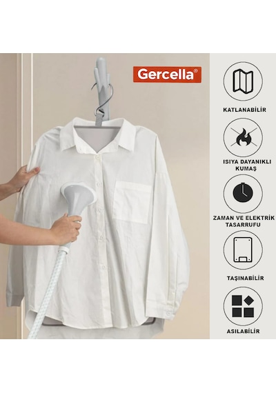Gercella Dikey Buharlı Ütü Matı Pedi 360 C Dönebilen Askılı Isı Geçirmeyen Dikey Ütü Aksesuarı Gri