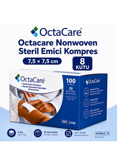 Octacare Nonwoven Steril Emici Kompres 7,5 7,5cm Kutulu 8 Kutu