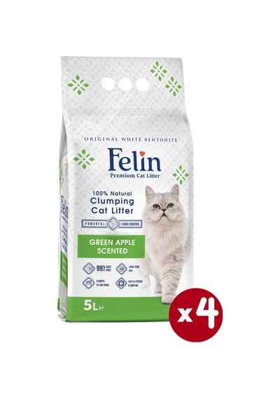 Felin Yeşil Elma Kokulu Topaklaşan Bentonit Kedi Kumu 4 x 5 L