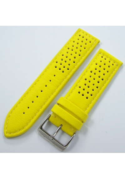 Bizon Sarı Deri Saat Kordonu 22mm Delikli Spor Saat Kayışı Dikişl