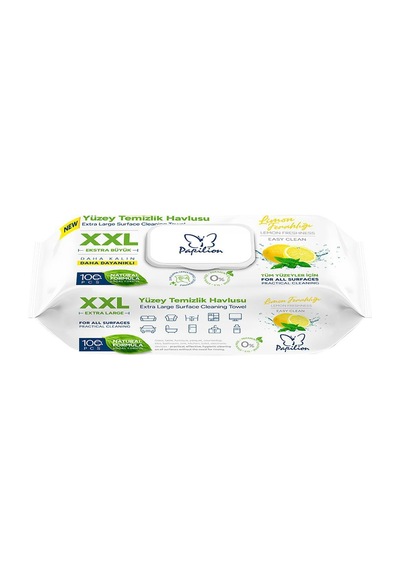 Papilion Yüzey Temizleme Mendili Xxl Limon - 100 Yaprak Beyaz
