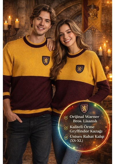 Harry Potter Gryffindor Quidditch Kazak Lisanslı Warner Bros Bordo Sarı Unisex - Xs Beden