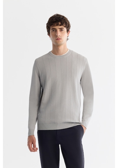 Avva Erkek Gri Bisiklet Yaka Jakarlı Rayon Tüylenmeyen Regular Fit Triko Kazak A42y5072