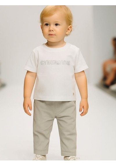 Çikoby Erkek Bebek Pamuklu T-shirt Lastikli Pantolonlu Takım-15858 Gri
