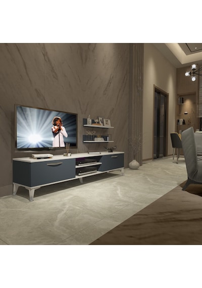 Decoraktiv Eko 4 Mdf Dvd Silver Tv Ünitesi Tv Sehpası Beyaz - Antrasit