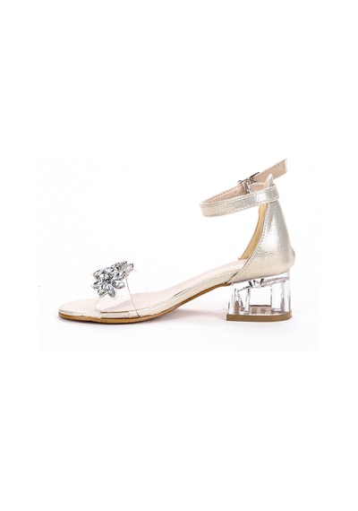 Kiko Kids 790 Taşlı Kız Çocuk 3 Cm Şeffaf Topuklu Sandalet Sedef