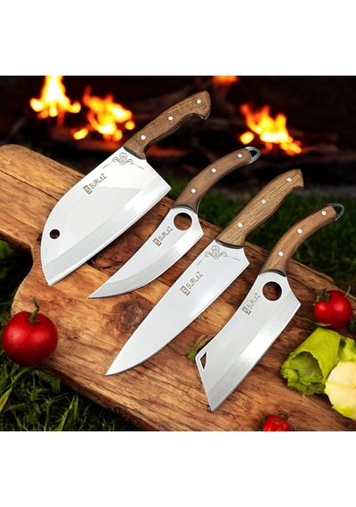 Sürlaz Şef Bıçak Seti 4 Parça Almazan Bıçak Outdoor Bıçakları Hed Kahve