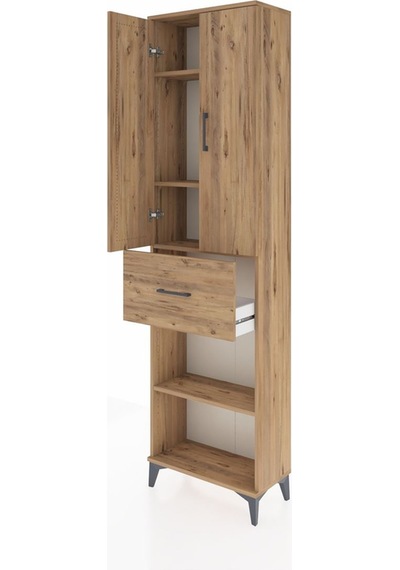 Arges Dolap 4 Raflı Tek Çekmeceli 2 Kapaklı 60x30x221 Çam-çam Çam
