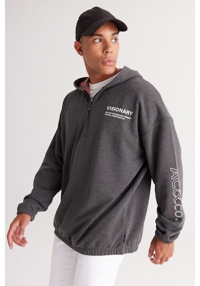 AC&Co / Altınyıldız Classics Erkek Antrasıt Melanj Oversize Bol Kesim Kapüşonlu Baskılı Sweatshirt Antrasit AC&Co / Altınyıldız Classics Erkek Antrasıt Melanj Oversize Bol Kesim Kapüşonlu Baskılı Sweatshirt Antrasit