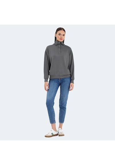 Slazenger VIDAL Oversize Kadın Dik Yaka Oversıze Koyu Gri Sweatshirt