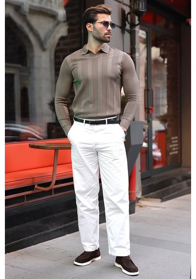 Madmext Açık Kahverengi Regular Fit Polo Yaka Triko Erkek Kazak E7509
