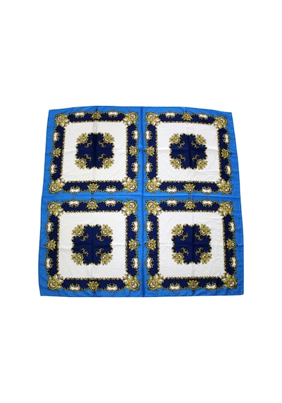 Tikitonki Çok Parçalı Çiçek Desenli Saten Mavi Eşarp - 90x90 Mavi Mavi