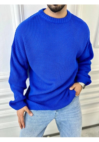 Elku Moda Kazak Oversize Çift Kat Örme Naturel Pamuk Bol Kesim Tüylenmeyen Salaş Triko Kazak Mavi Elku Moda Kazak Oversize Çift Kat Örme Naturel Pamuk Bol Kesim Tüylenmeyen Salaş Triko Kazak Mavi