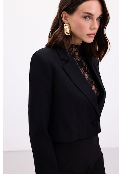 Sateen Luna Kısa Ceket - Siyah-136880 Siyah