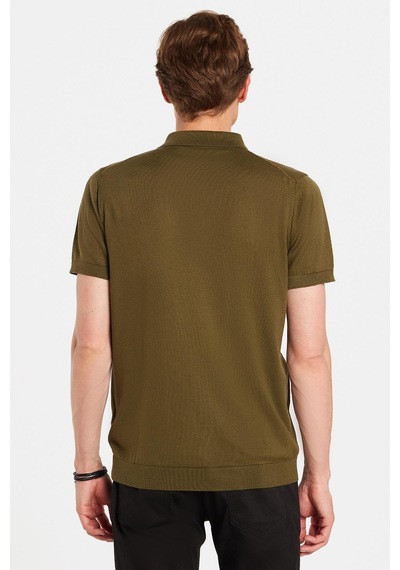 Tudors Erkek Slim Fit Dar Kesim Pamuklu Örme Triko Haki Polo Yaka Tişört-34241 Haki
