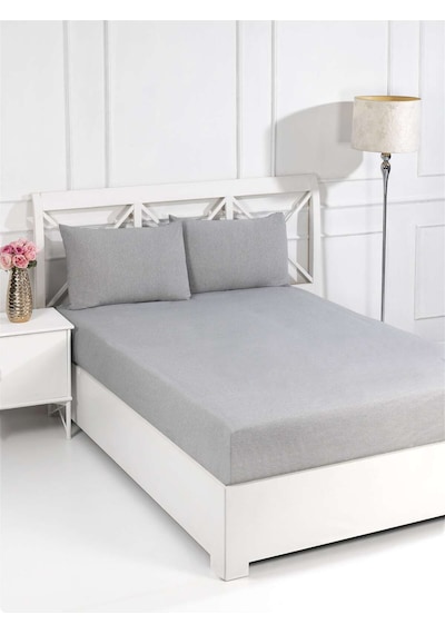 Pamuklu Çift Kişilik Lastikli Çarşaf Takımı 160x200 + 2 Adet Yastık Kılıfı Gri