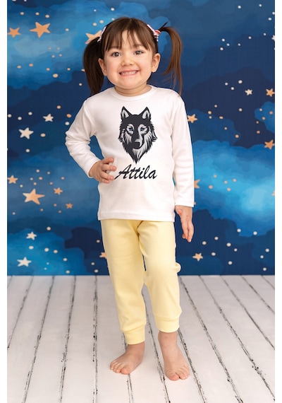 Pia Baby İsme Özel Erkek Çocuk Pijama Takımı %100 Pamuk Penye İsim Baskılı Kişiye Özel Çocuk Pijaması 20165s14pi Krem