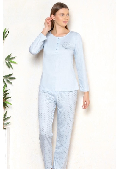 Mevsimlik Uzun Kol Pijama Takım Viskon Alperi 790-27 Mavi
