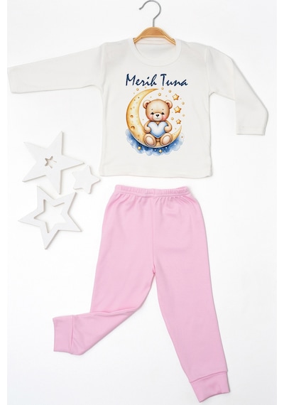 Pia Baby İsme Özel Erkek Çocuk 2 Adet Pijama Takımı %100 Pamuk Penye İsim Baskılı Kişiye Özel Kreş Pijaması Hediye Seti 10858p15pi Krem