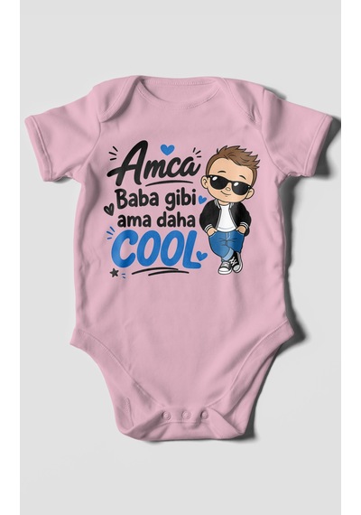 Morivokids Amca Temalı Kısa Kollu Bebek Body %100 Pamuk Koyu Pembe