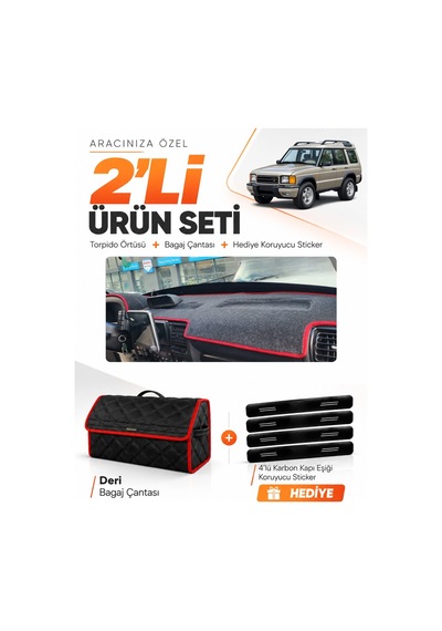 E-biz Land Rover Discovery 2 1998-2004 Uyumlu Torpido Örtüsü + Deri Çanta - Siyah-kırmızı - Lr002