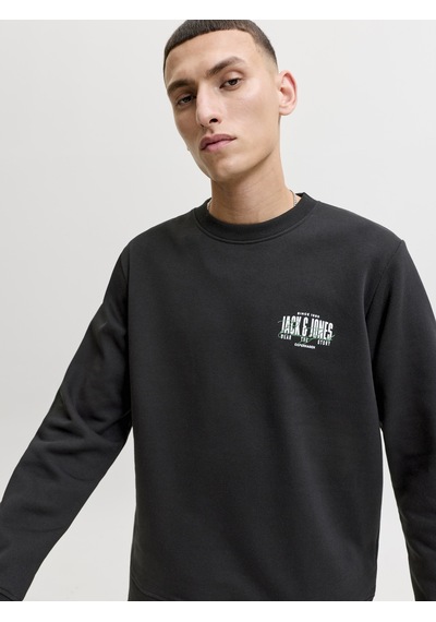 Jack & Jones Erkek Gögüs Baskili Bisiklet Yaka Sweatshirt - Aero - 12298492 Siyah