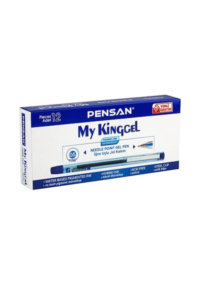 Pensan 6405 Tükenmez Kalem My-King Jel Metal Klips 0.5 Mm Mavi 12 Li (1 Paket 12 Adet 7698044971400