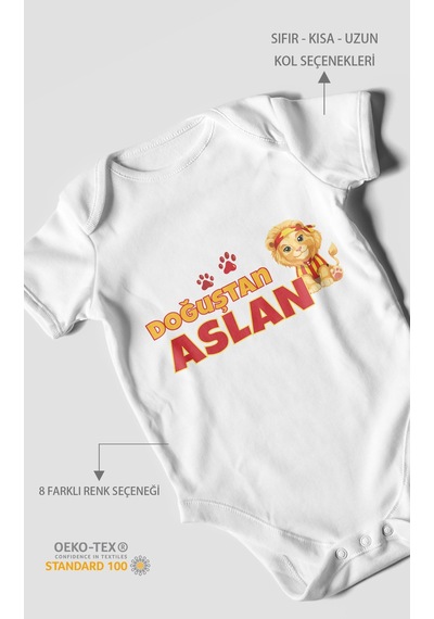 Morivokids Doğuştan Aslan Kısa Kollu Bebek Body %100 Pamuk Beyaz