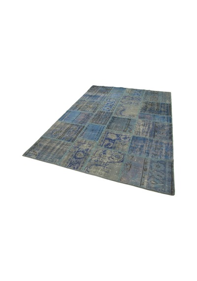 Bespoky Patchwork Mavi Desenli Modern Salon Halısı El Dokuma