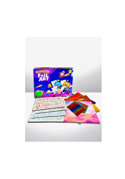 Foılart Peel & Press Yapışkanlı Renkli Basklı Folyo Sanatı-4 Lü Okyanus Uzay Safari Masal Temalı Set