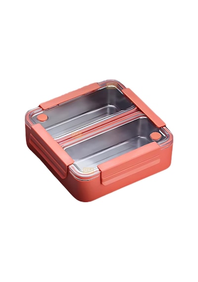 Bento 1100ml Lunchbox Tek Katlı 2 Bölmeli Paslanmaz Çelik Sefer Tası Yemek Kutusu Açık Kırmızı Çok Renkli