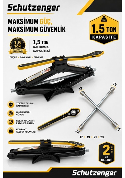 Oto Araç Kriko 1.5 Ton Katlanır Makas Cırcır Bijon Anahtar Cırcır  17-19-21-23 Anahtar K-3672