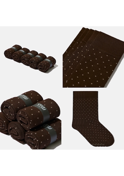 Dikişsiz Bambu Çorap Nokta Desenli Kahve Renk Erkek Çorap Kutulu 5 Çift Premium Uzun Çorap Soket Çorap Bambu Mix Kahverengi