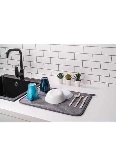 Bulaşık Matı Süper Emici Bulaşık Kurutma Örtüsü 45x36cm Katlanabilir Bulaşık Matı Antrasit Plastik G Diğer