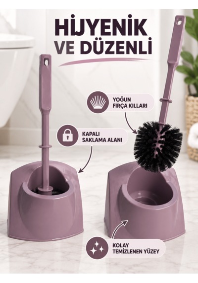 Beylini Tuvalet Klozet Fırçası Seti Wc Banyo Temizlik Fırçası Ve Kabı Mor