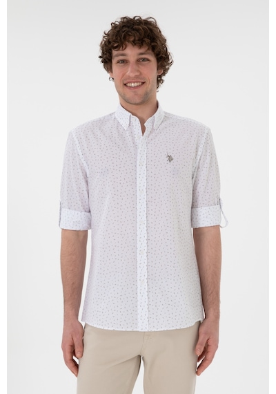 U.S. Polo Assn. Erkek Taş Baskılı Beyaz Gömlek 50306371-VR049