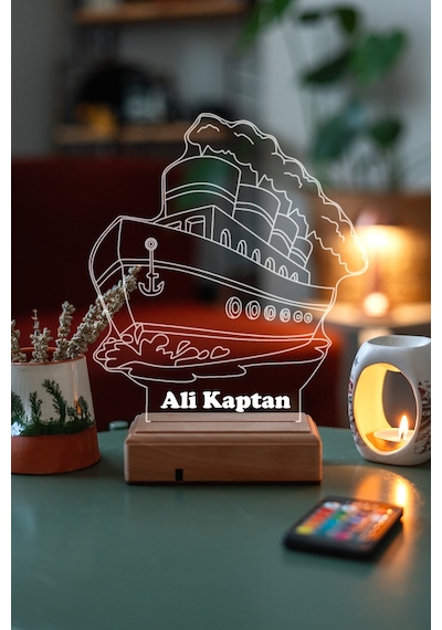 Kişiye Özel Hediye 3D Buhar Çıkaran Gemi Masaüstü Led Lamba