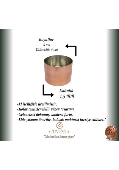 El Yapımı Bakır Sütlaç Ve Sufle Kabı, Modern Tasarım, 8x6 Cm, 1.5 Mm Kalınlık Diğer