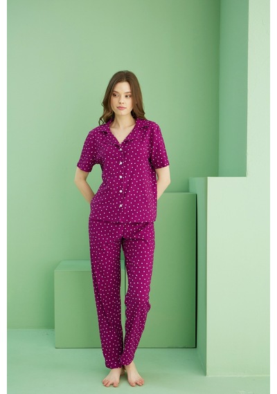 Siyah İnci Bürümcük Krınkıl Kumaş Örme Düğmeli Pijama Takım25118555 Çok Renkli