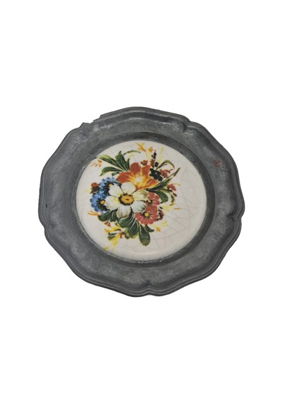 Vintage Zınn Çerçeveli Dekoratif Çiçek Temalı Duvar Tabağı 10cm 006