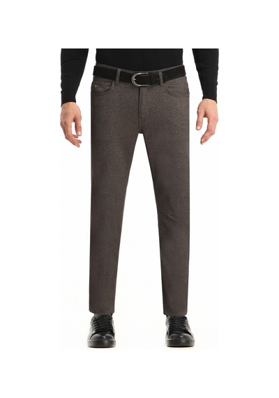 Ramsey Kahverengi Düz Dokuma Slim Fit Casual Pamuk Karışımlı Pantolon