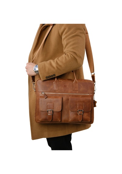 Mft Leather Hakiki Deri Laptop El Çantası Loreen 2230 Tiguan Taba