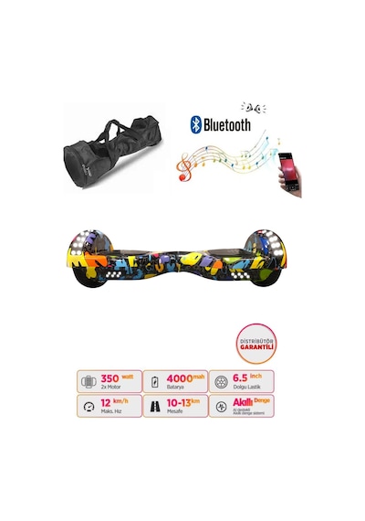 Citymate Hoverboard 6.5 inch Elektrikli Kaykay Scooter Full Ledli Bluetooth Hoparlörlü Çanta Hediye D01