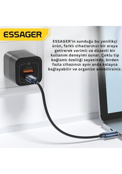 Essager 6in1 60w Type C, Micro Ve Apple Uyumlu iPhone  Lightning Kablolu, Dönüştürücü, Sim Aparatlı Seyahat Seti