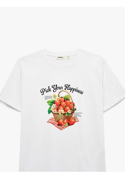 Koton Bisiklet Yaka Pamuklu Baskılı Beyaz Kadın T-shirt 6sak50034ek Beyaz