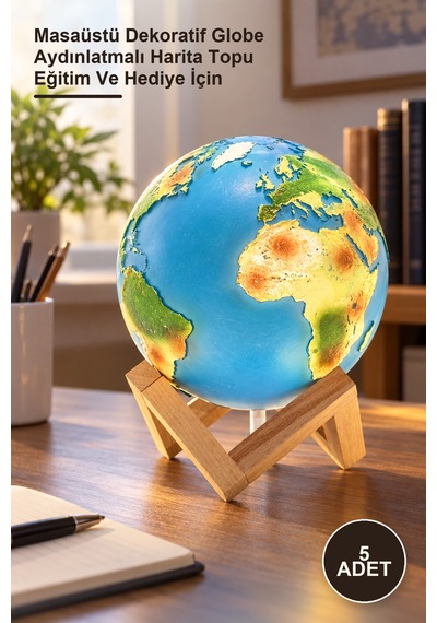 5 Adet Standlı Işıklı Dünya Küresi Masaüstü Dekoratif Globe Aydınlatmalı Harita Topu Eğitim Ve Hediye İçin